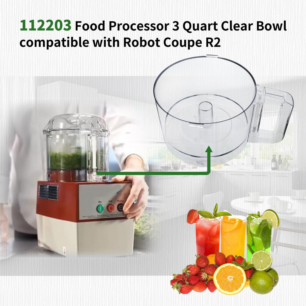 112203 Food Processor Bowl 3 Quart Compatible with Robot Coupe R2 Work Bowl