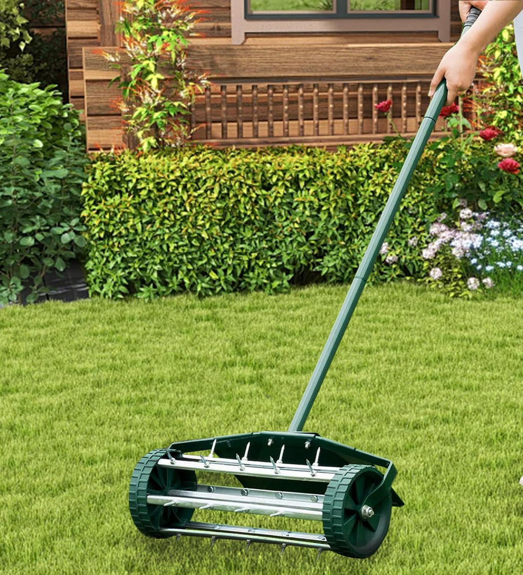 18-Inch Heavy-Duty Rotary Spike Lawn Aerator for Garden & Yard, w/Mud Guard
