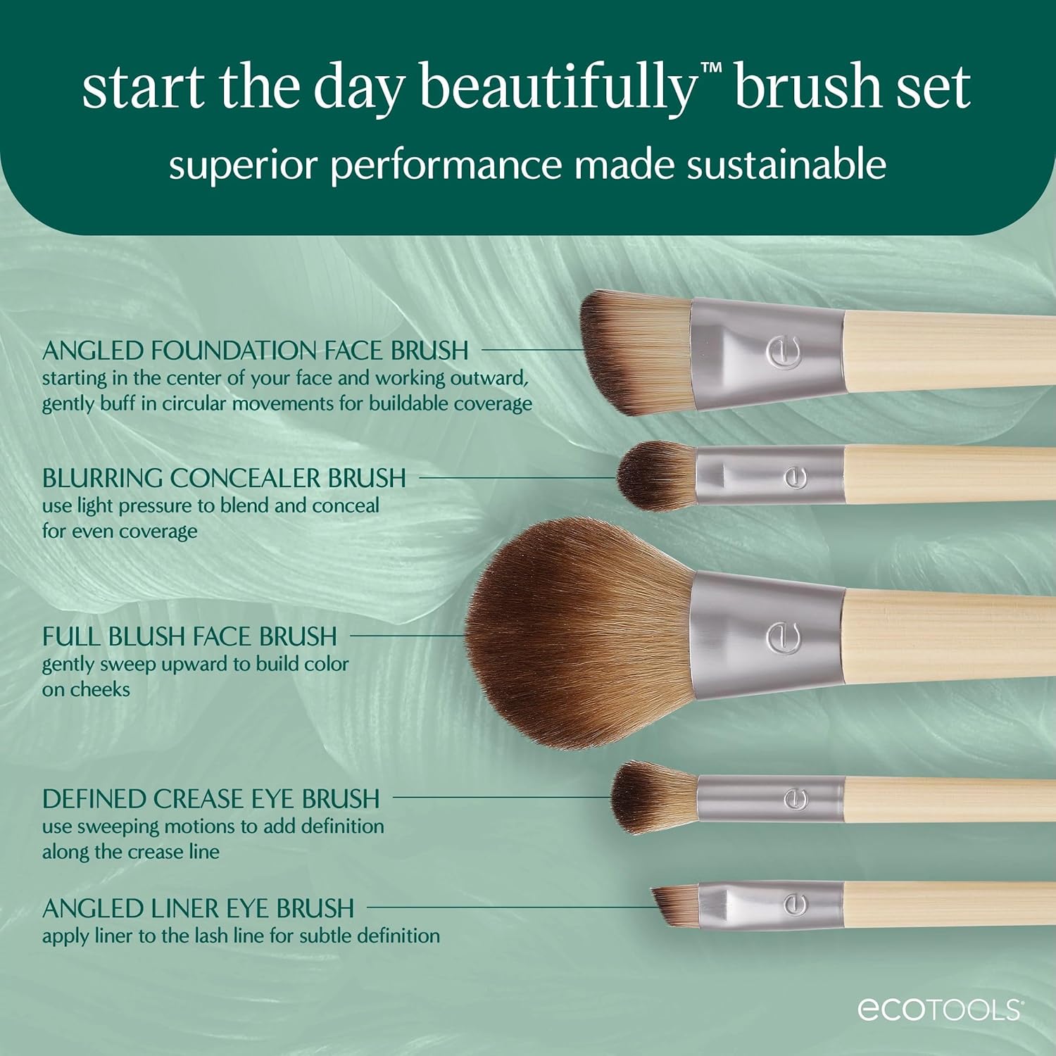 6 Piece Start The Day Beautifully Makeup Brush Set, Makeup Brushes For Eyeshadow, Blush, Concealer, & Foundation