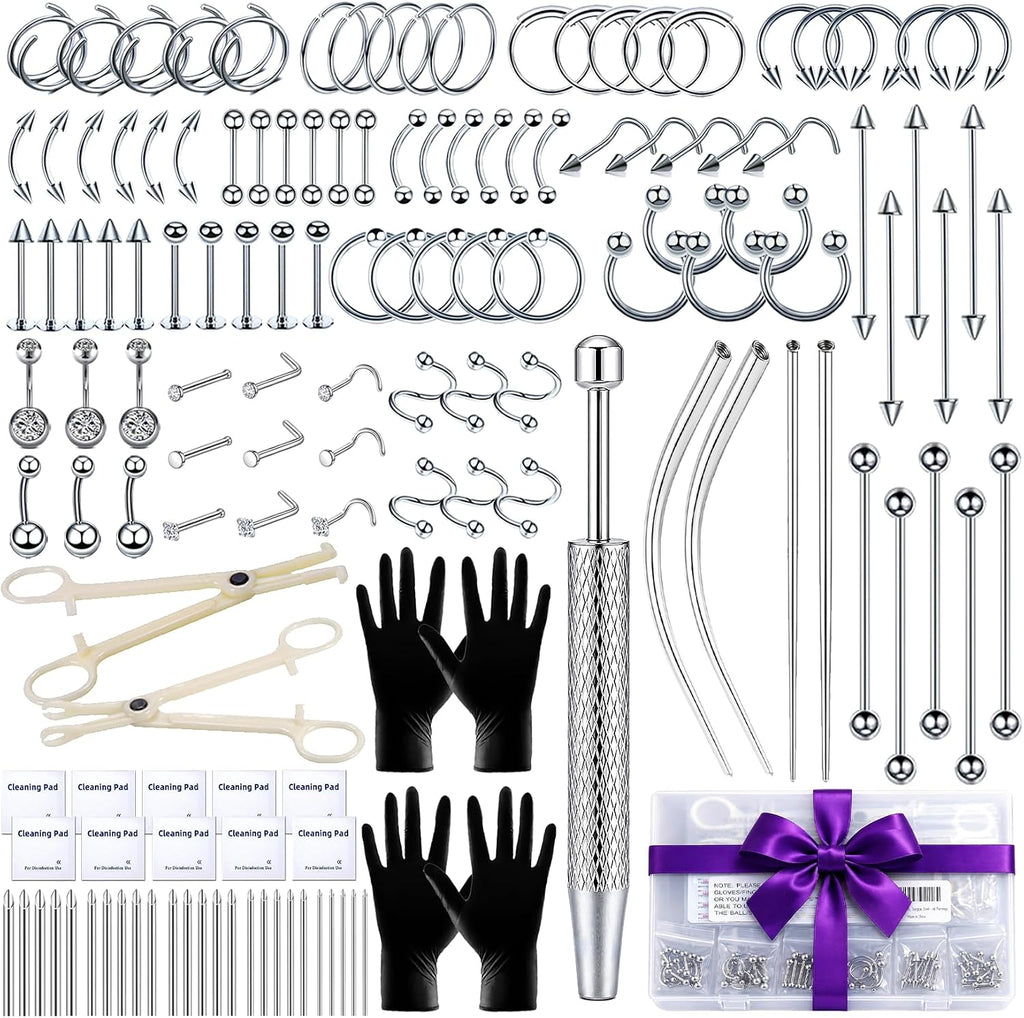 Body Piercing Kit with Piercing Jewelry, Complete 148PCS Set