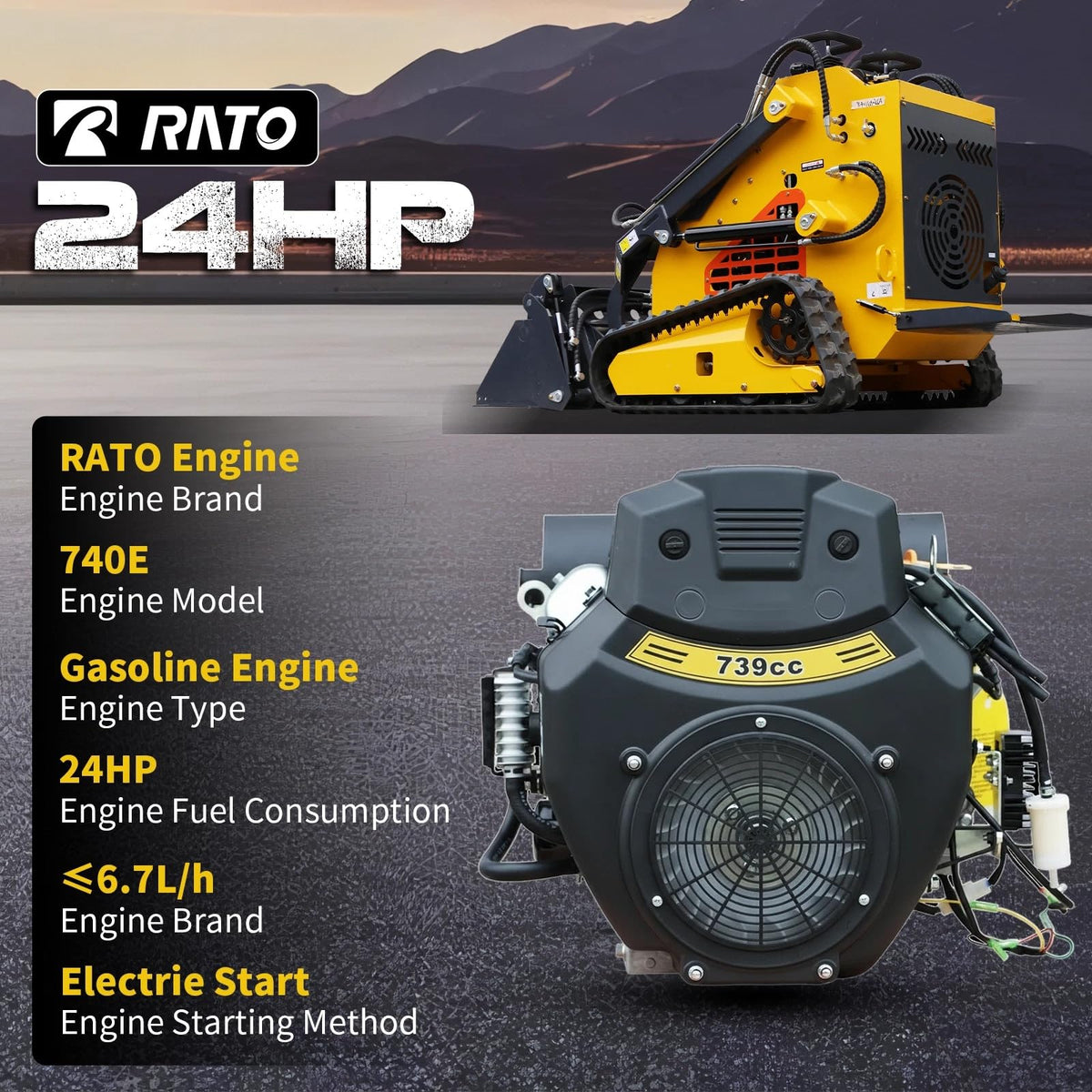 Mini Skid Steer Loader 24HP 4-in-1 Bucket 3-Stage Pump Hydraulic System