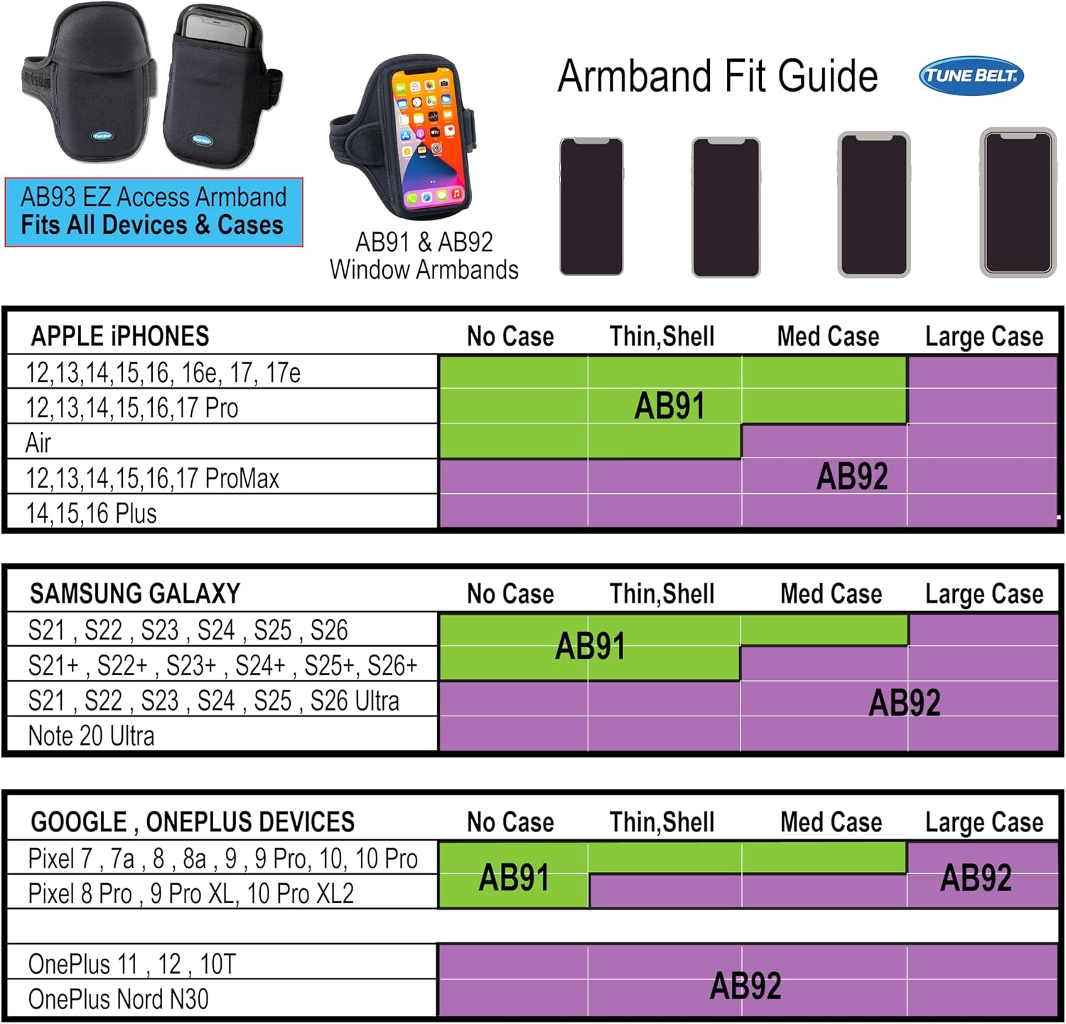 AB91 Running Armband – Flexible, No-Slip Holder for Large Phones | iPhone 17/16/15/14/13/12 & Pro, Sweat-Resistant