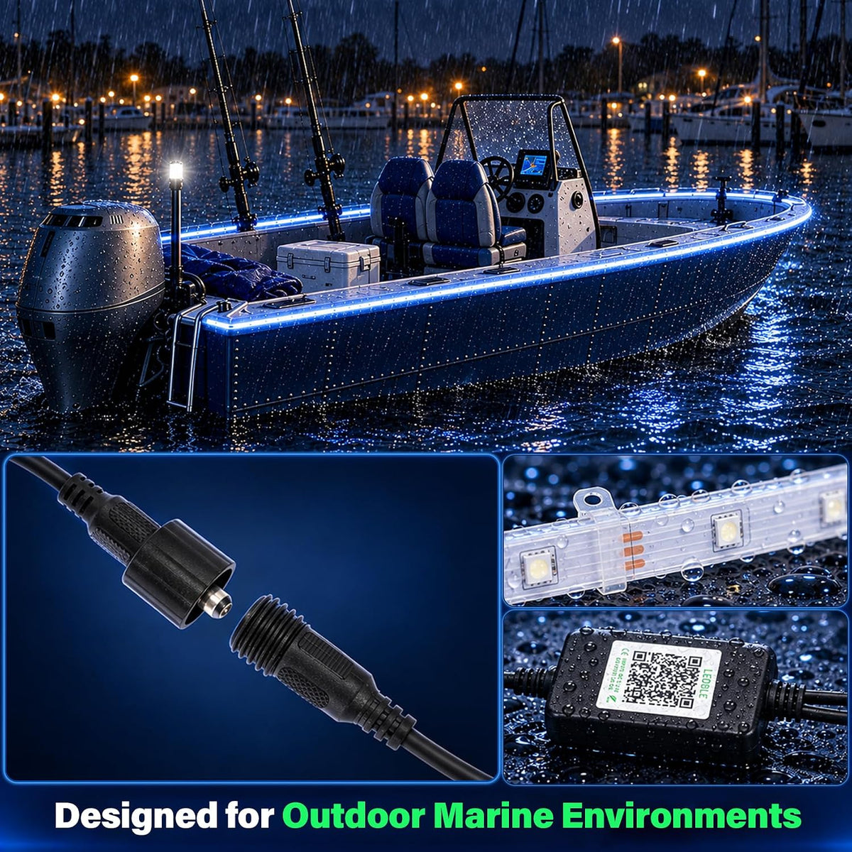 50FT Boat Lights LED Waterproof, 12V RGB Waterproof Boat Lights