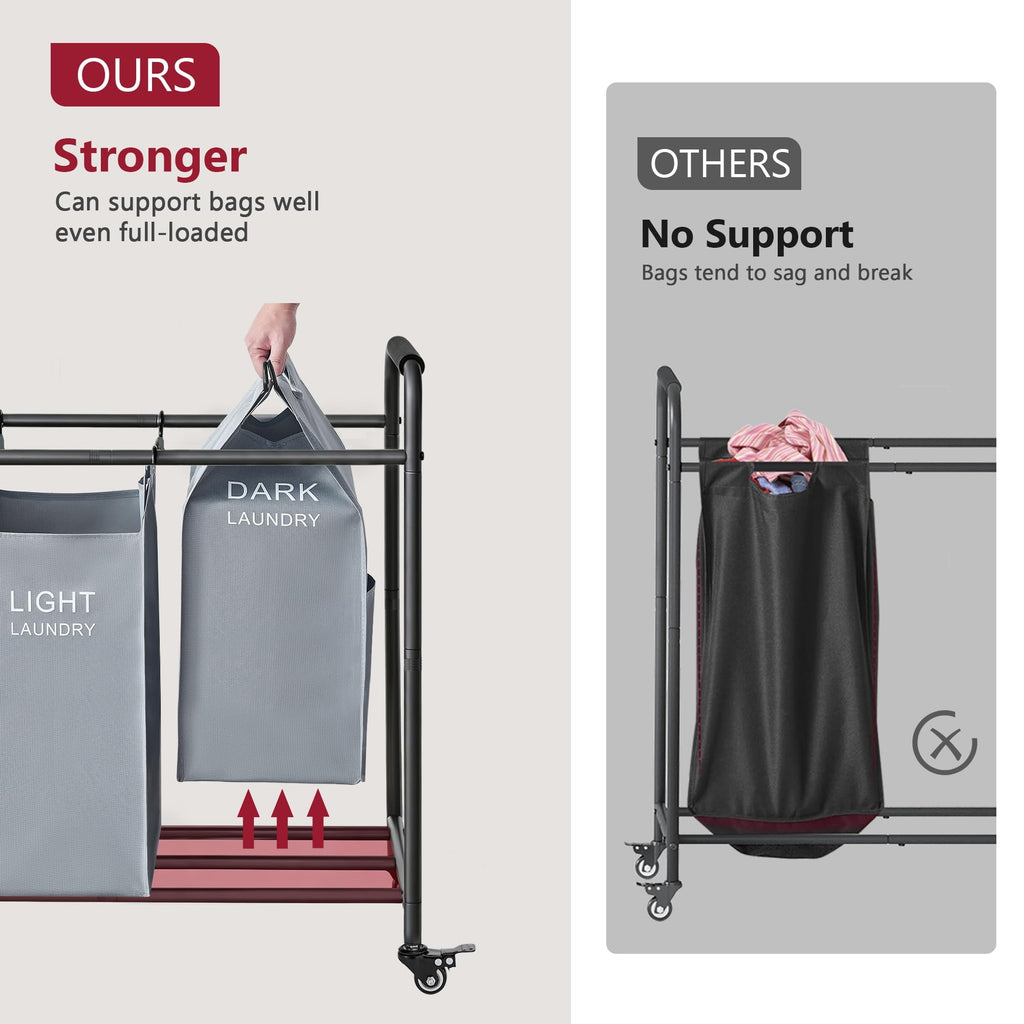 4 Bag Laundry Sorter Cart, Laundry Sorter 4 Sections, Grey