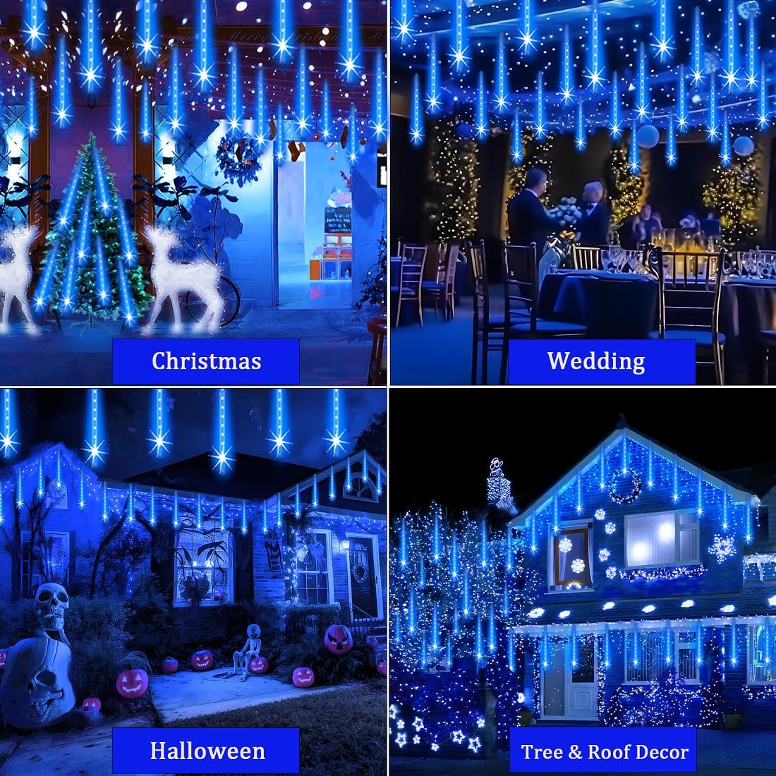 Christmas Lights Outdoor UL Certified 24 Tubes 576 LEDs (Equivalent to 3 Sets of 8 Tubes) Meteor Shower Light Falling
