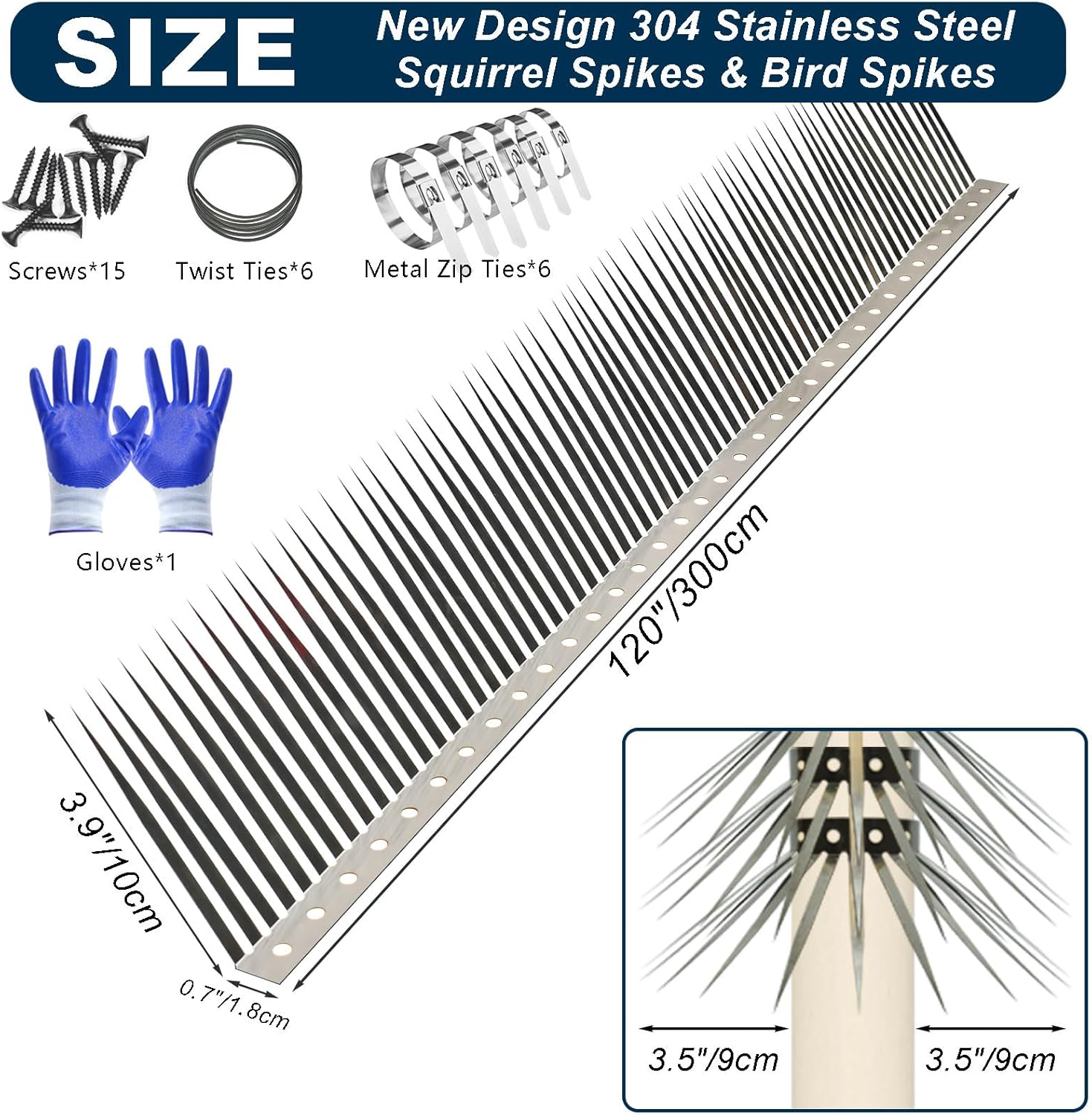 Bird Spikes, Squirrel Spikes and Squirrel Baffles Keep Raccoons, Cats and Snakes Away from Gardens, Fences and