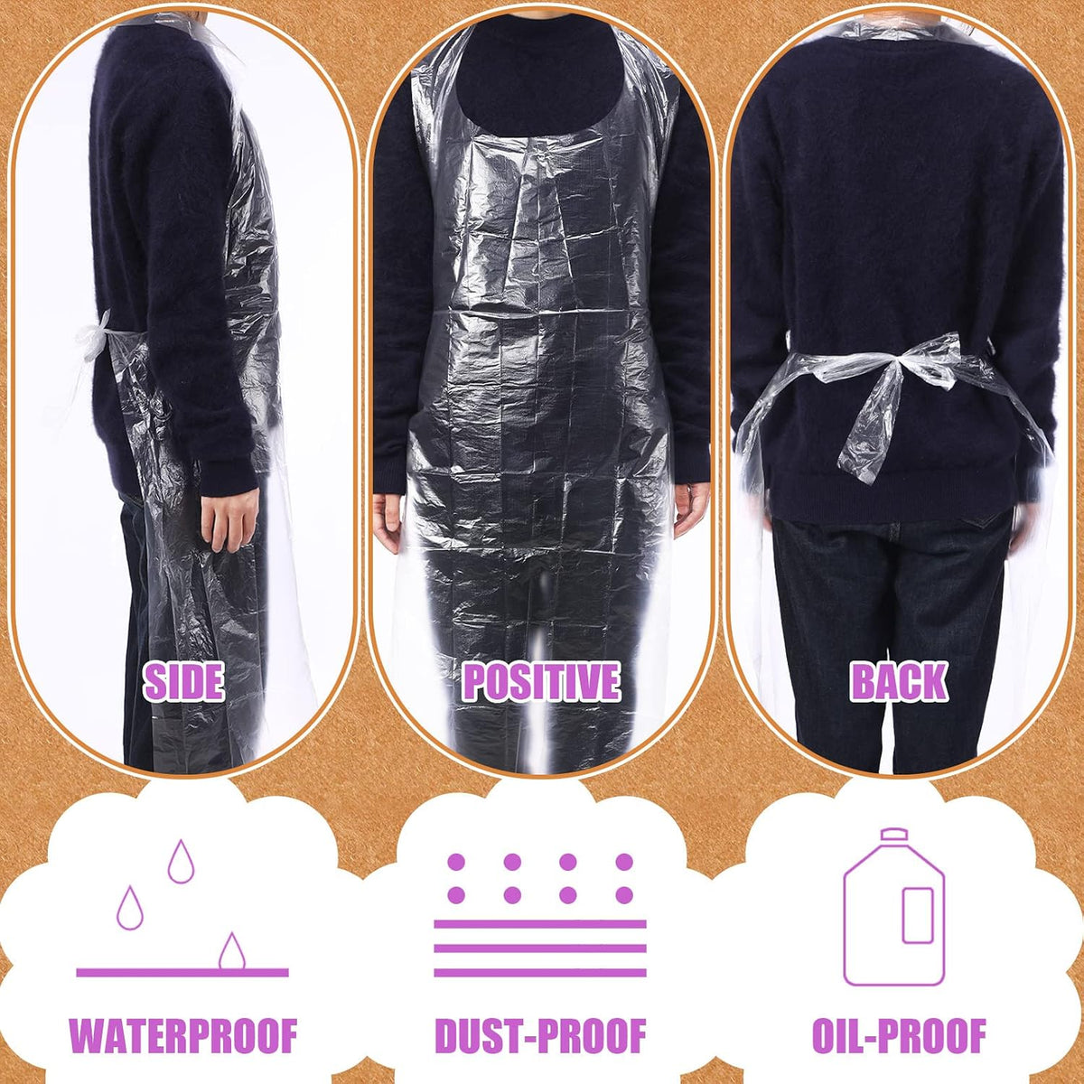 200 Pack 44 x 30'' Plastic Disposable Aprons Large Clear for Cooking