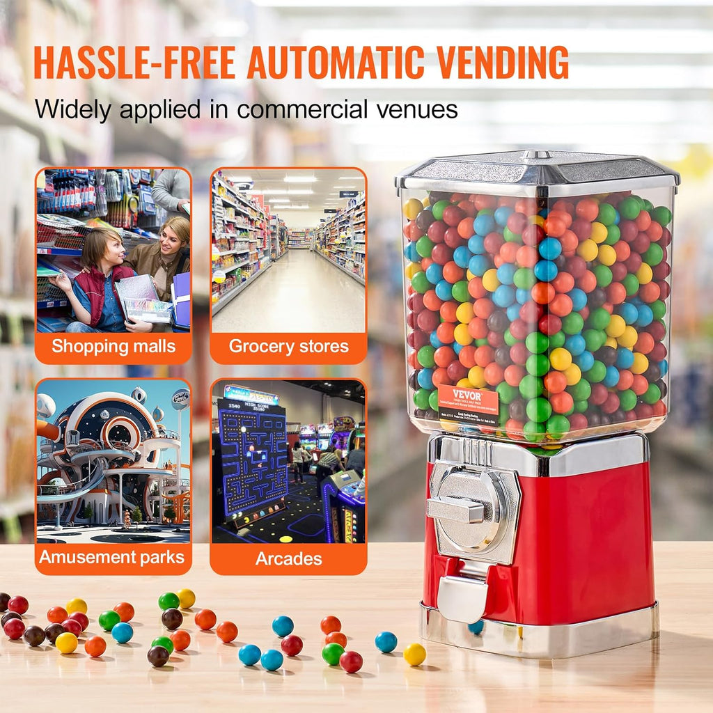 Gumball Machine for Kids, 17"H Home Candy Vending Machine, PC Gumball Dispenser, Bubble Gum Machine for Game Stores
