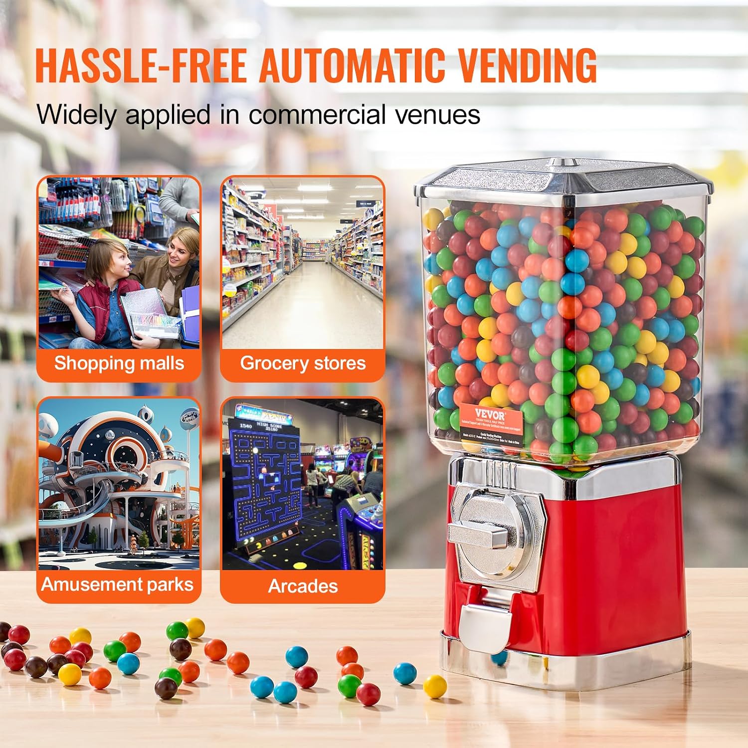 Gumball Machine for Kids, 17"H Home Candy Vending Machine, PC Gumball Dispenser, Bubble Gum Machine for Game Stores