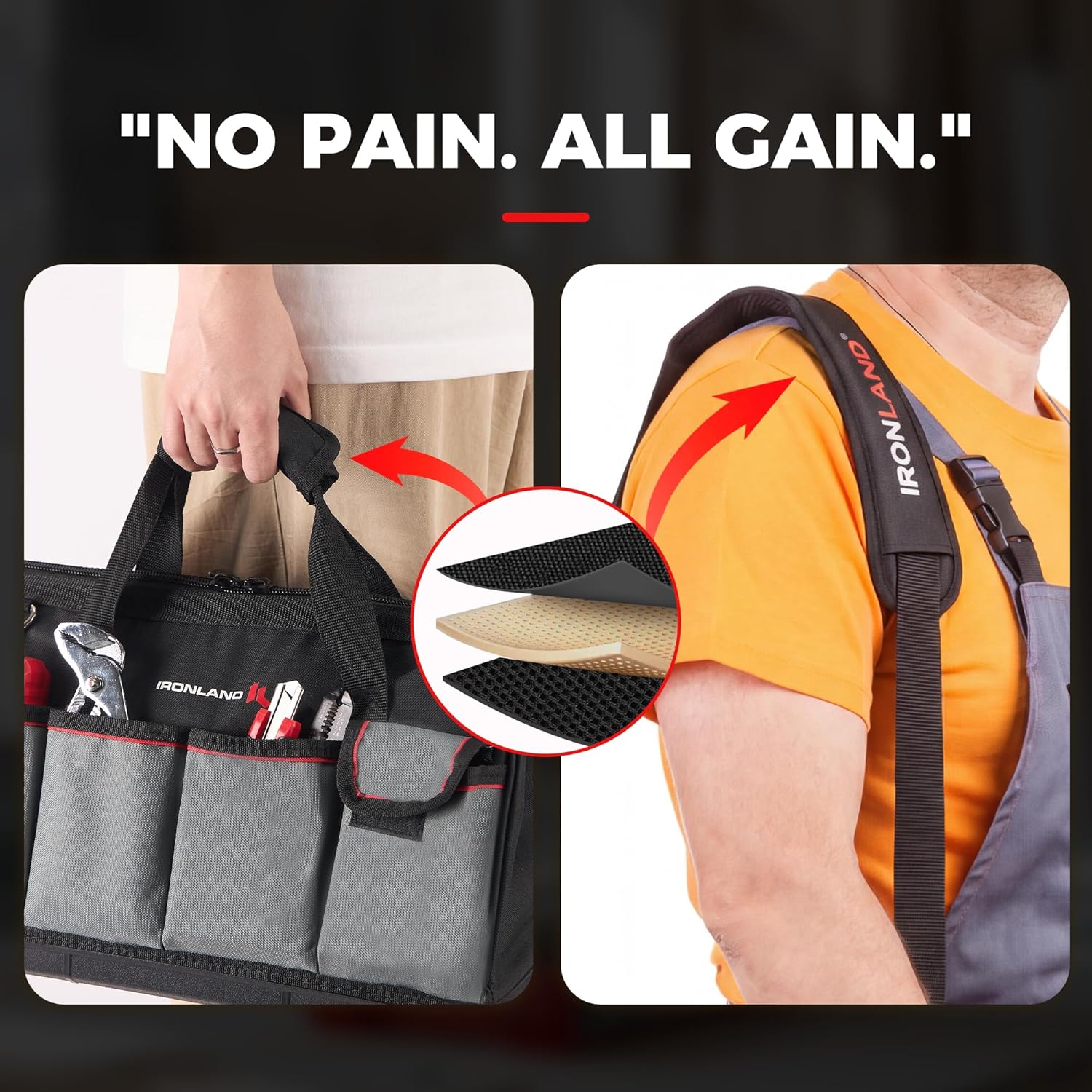 16.5 Inch Hard & Sturdy Bottom Tool Bag Organizer for Men, Waterproof Heavy Duty Tool Bag with Handle & Large Zipper