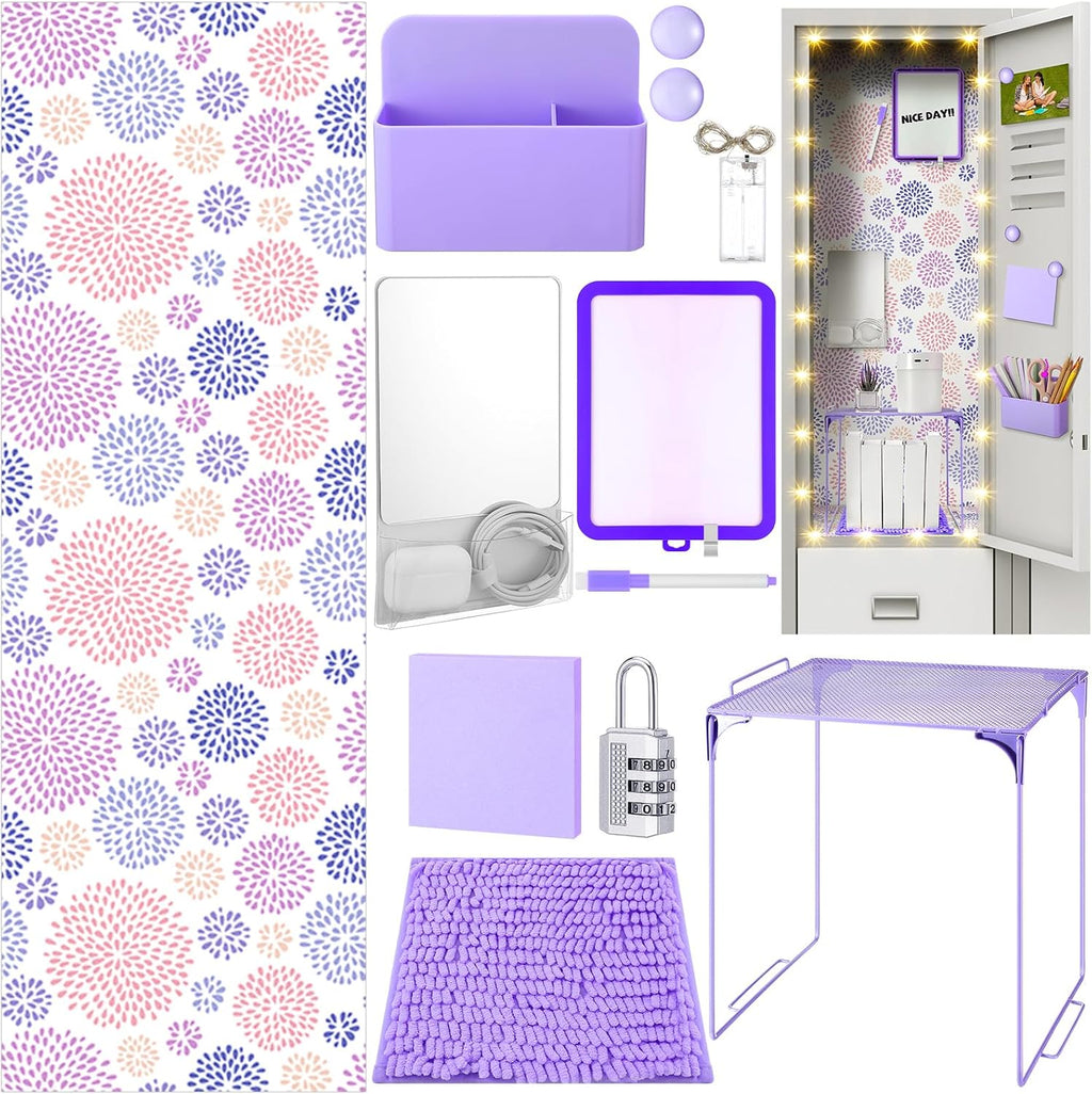 19 Pcs Purple Locker Accessories Kit Back to School Locker Decors | Purple Locker Decorations with Magnetic Mirror
