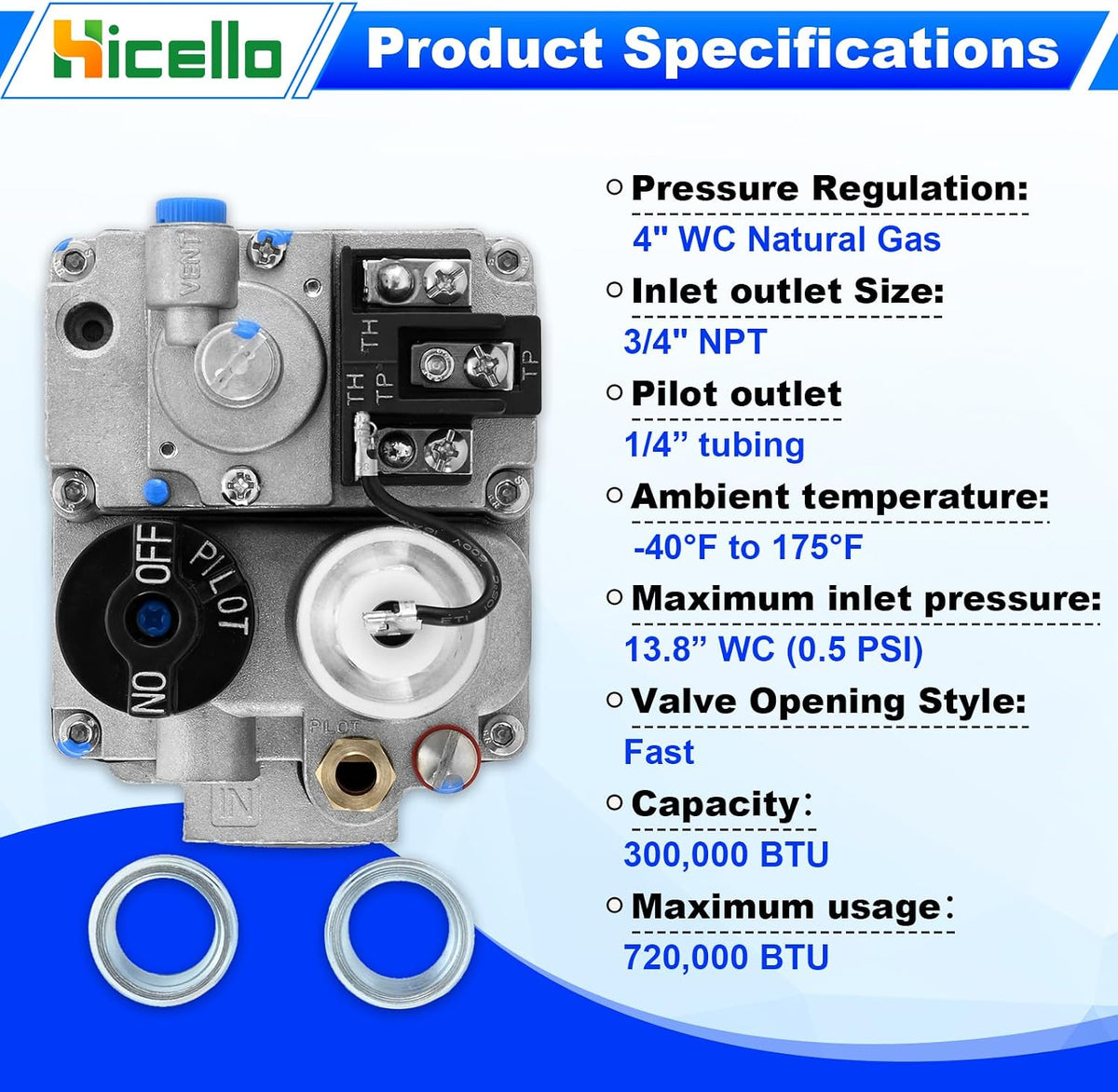 Gas Vvalve Replacement for Robertshaw 700-506 Millivolt Gas Valve