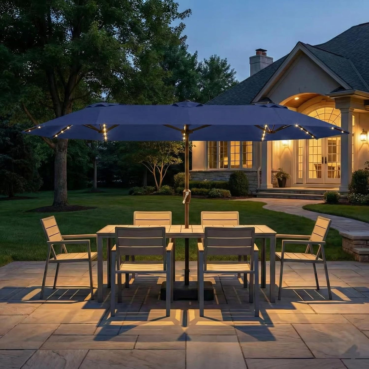 15ft Large Outdoor Patio Umbrella with Base Included, Navy Blue