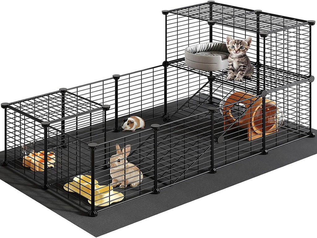24 Panels Guinea Pig Cage with Waterproof Mat and Ramp, 57" x 31.5" x 23.6" Loft Design Small Animal Playpen, Rabbit