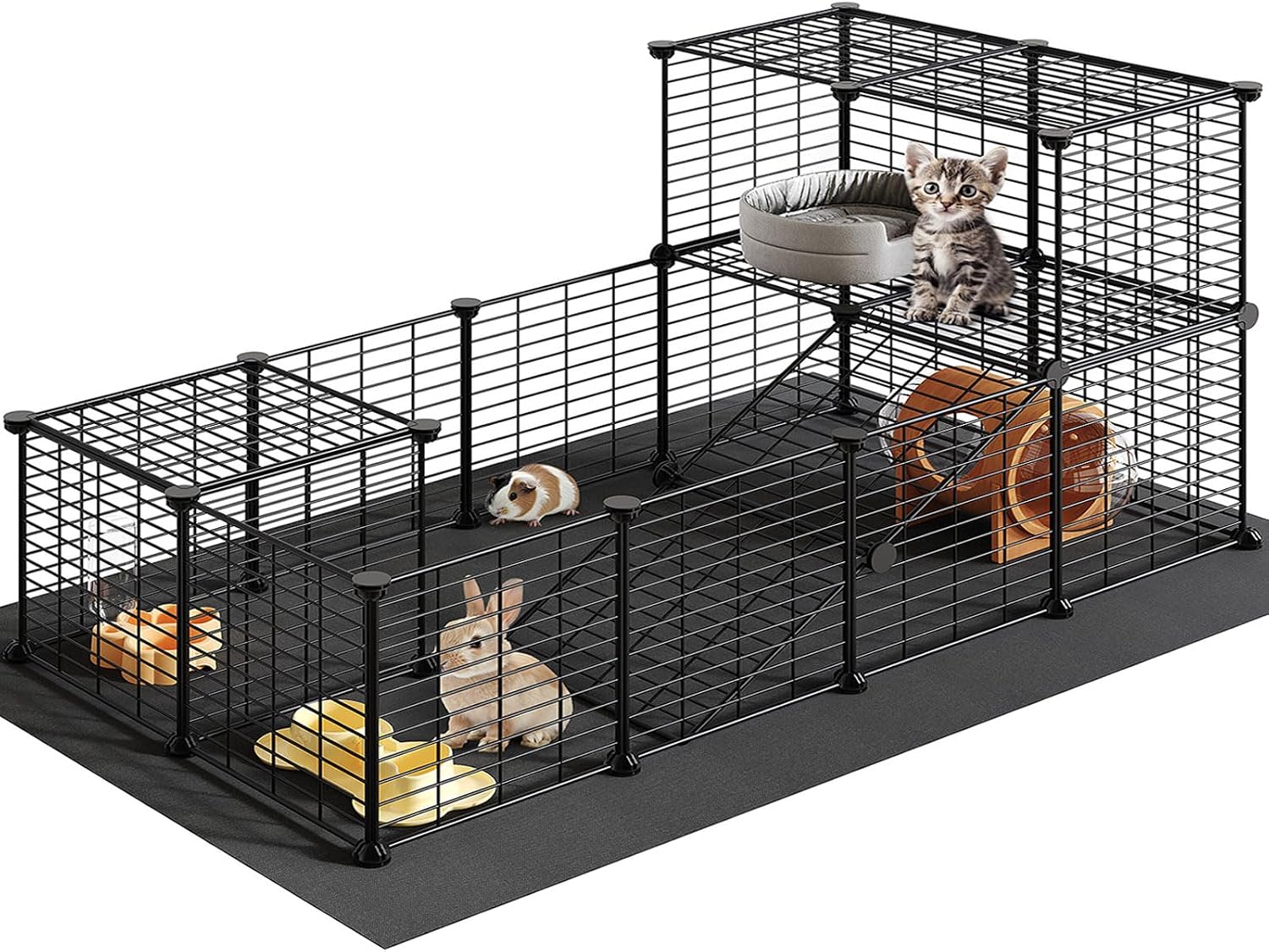 24 Panels Guinea Pig Cage with Waterproof Mat and Ramp, 57" x 31.5" x 23.6" Loft Design Small Animal Playpen, Rabbit