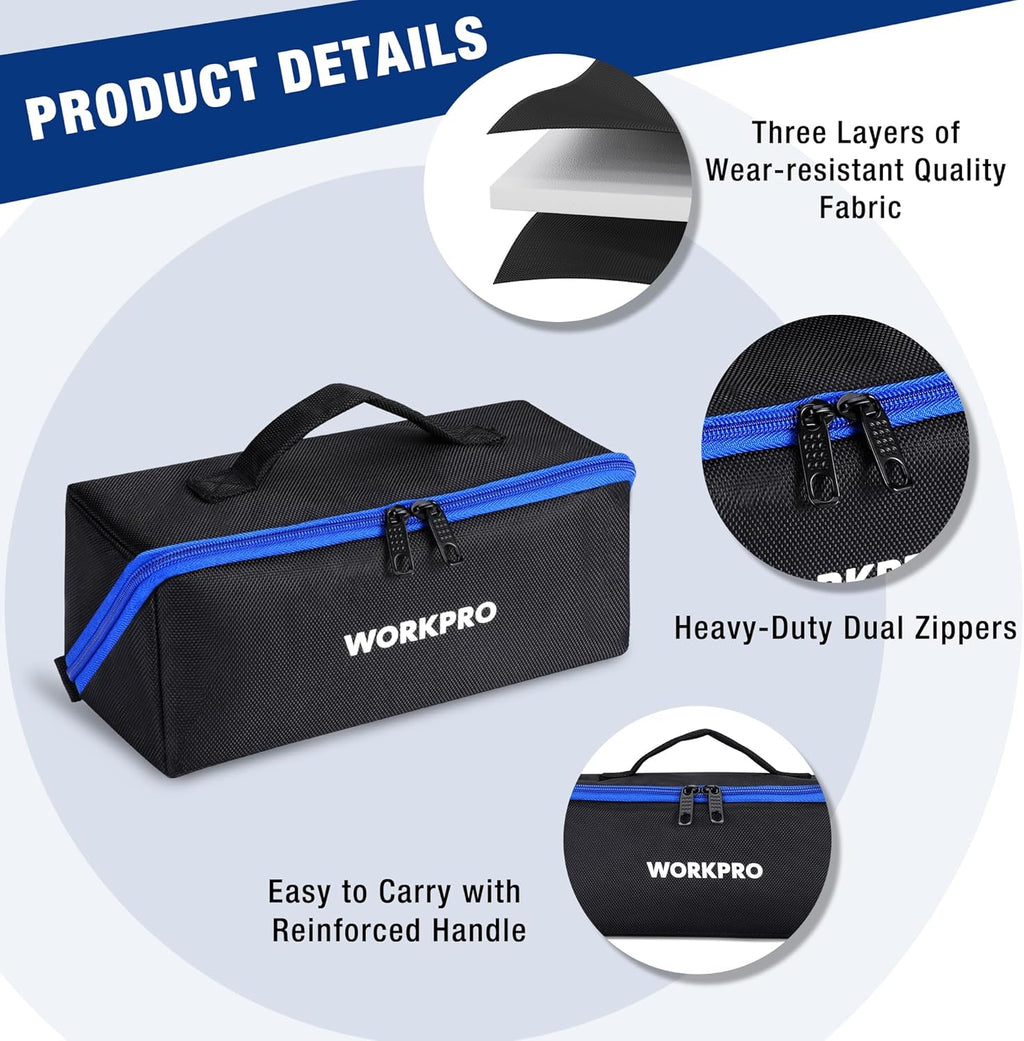 Tool Bag, 10" Wide Mouth Utility Tool Bag with Zipper, Heavy Duty Tool Storage Bag, Multipurpose Tool Case Small Tool