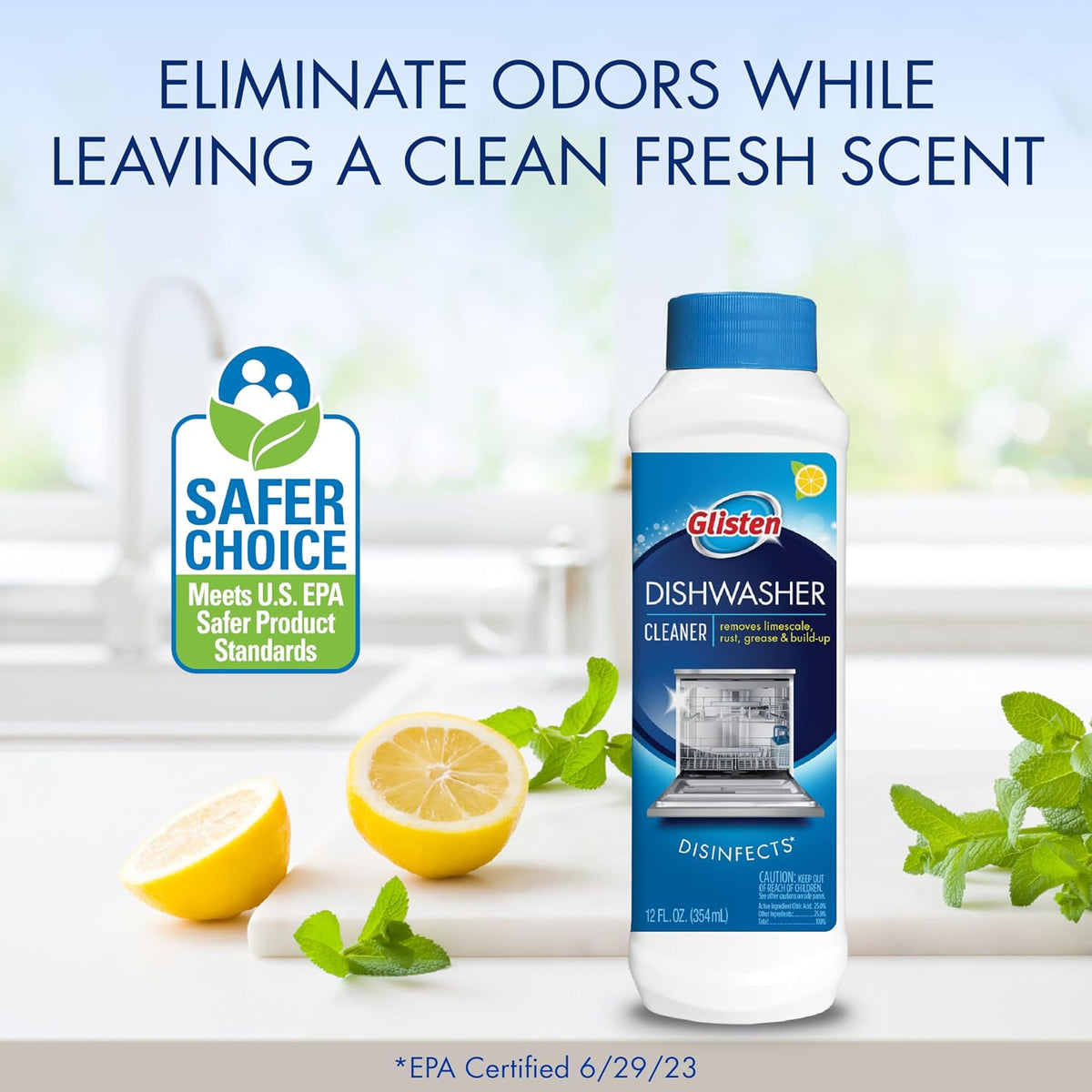 Dishwasher Cleaner, Lemon Scent Deodorizer Liquid, 12 oz, 3-Pack