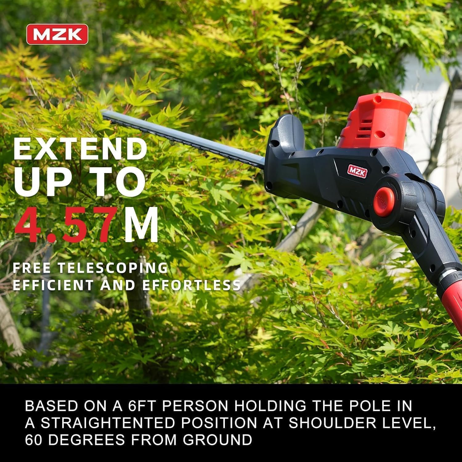 20V 23-Inch Pole Hedge Trimmer, 8-Foot Reach, Multi-Angle | Cordless hedge trimmer with extension pole for tall