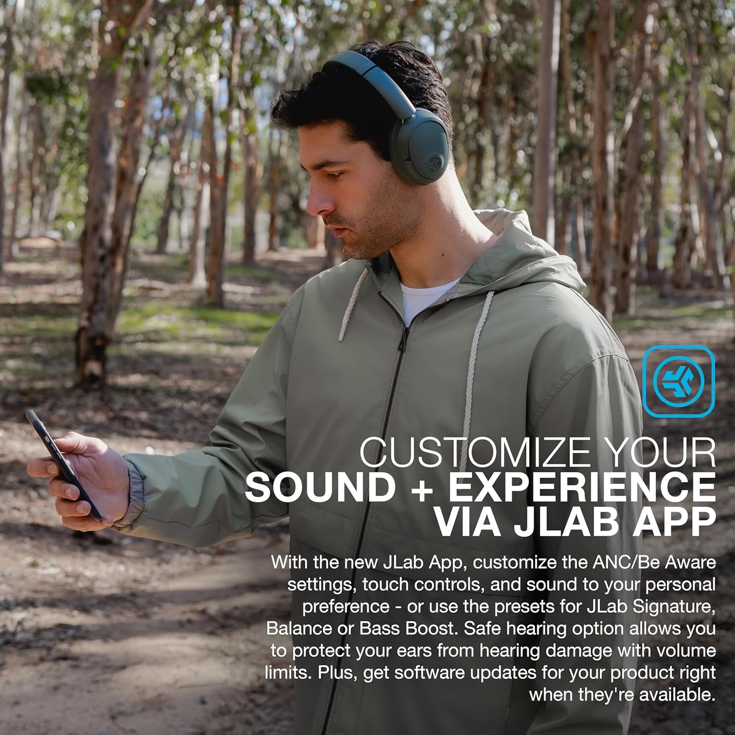 JBuds Lux ANC, Over Ear Headphones, Active Noise Cancelling, Bluetooth, Spatial Audio, Sage