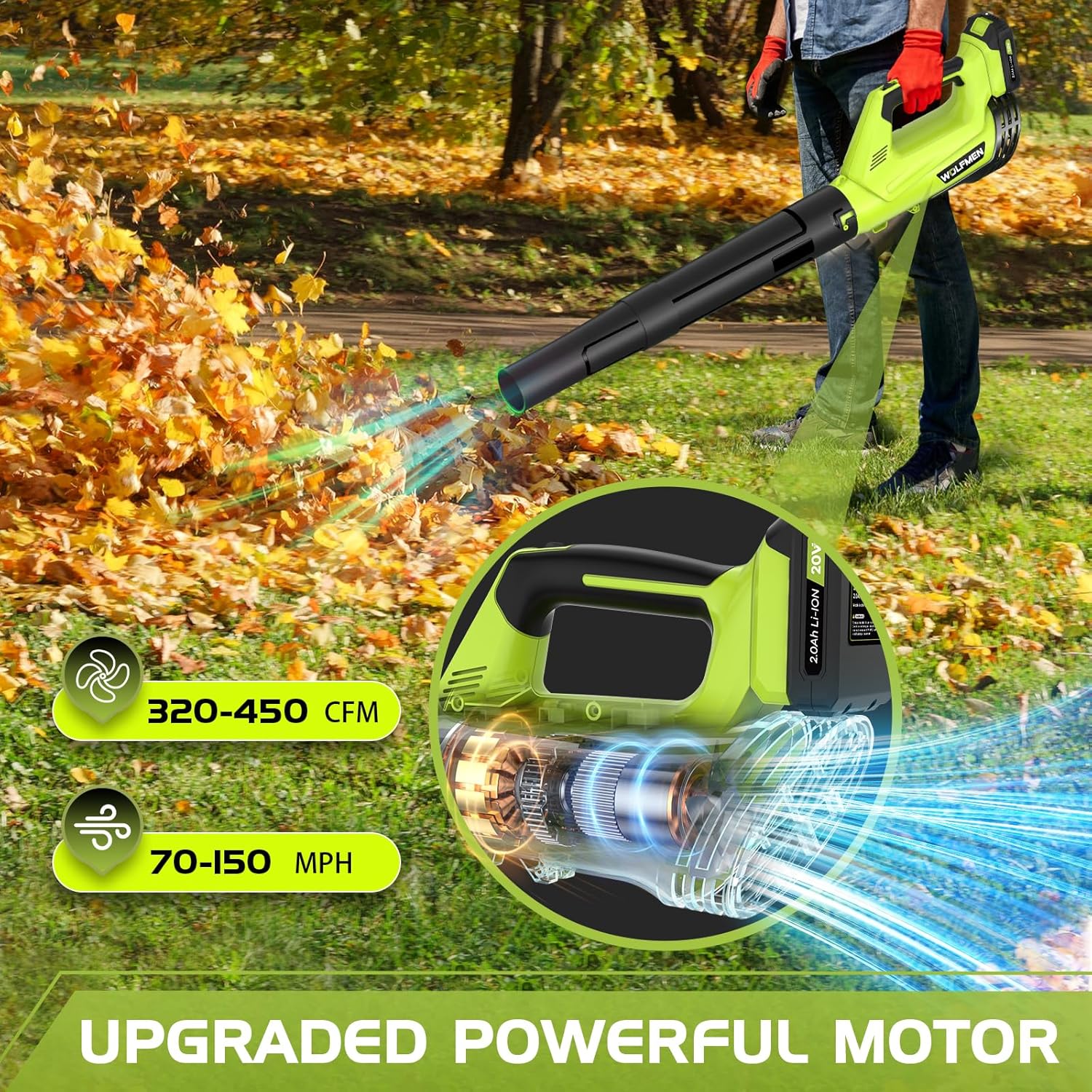 Leaf Blower, Electric Cordless Leaf Blower with 2 Batteries and Charger, 2 Speed Mode, Lightweight Leaf Blowers for