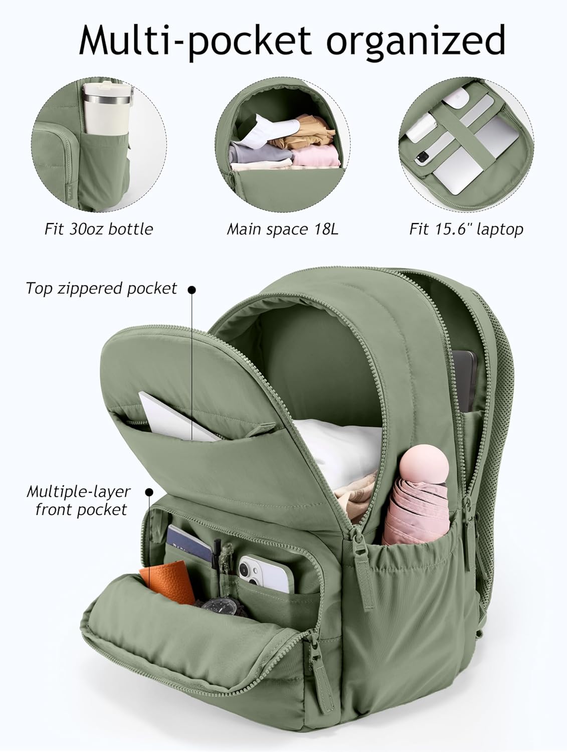 Travel Backpack for Women, 15.6 Inch Laptop Backpack, Quilted College Bookbag, Cute Work Backpacks, Water Resistant