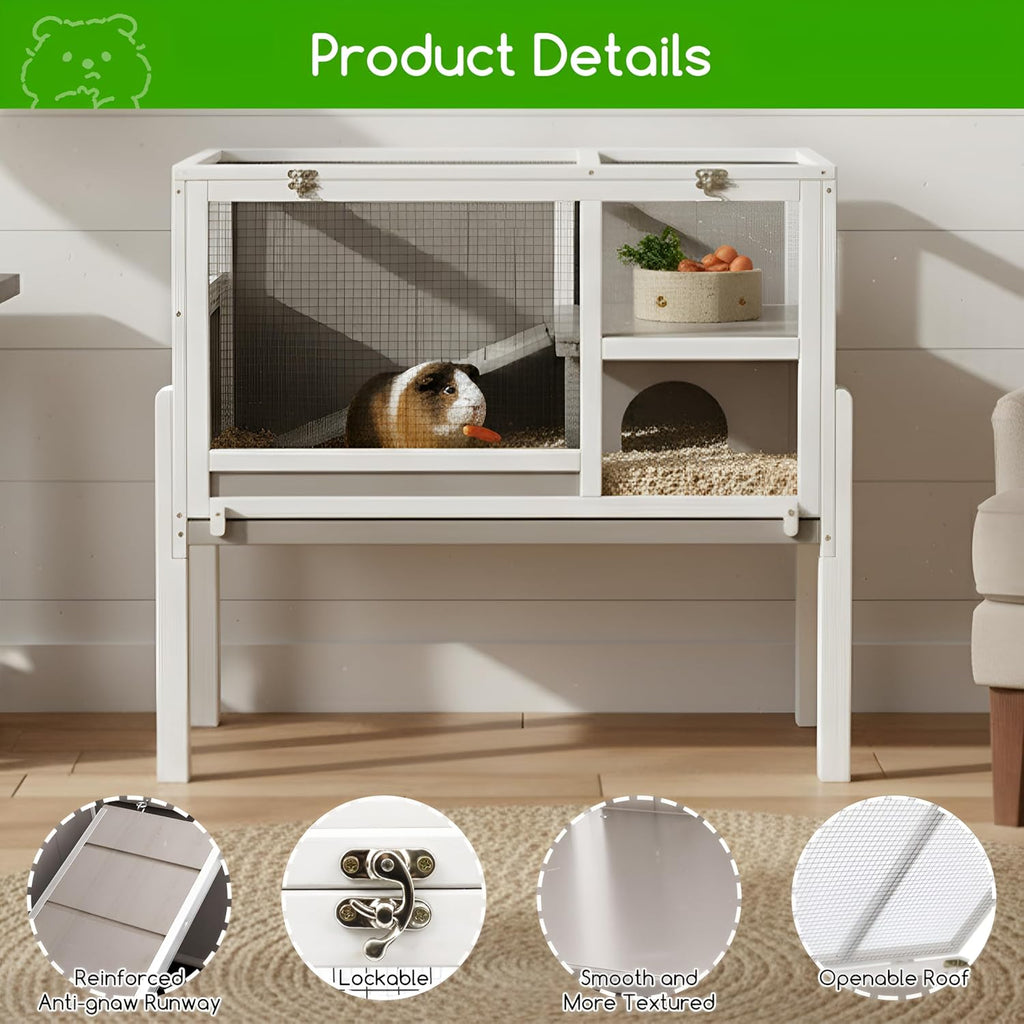 2-Story Guinea Pig Cage for Small Animals with Stand | Pull-Out Cleaning Tray, Chew-Resistant Edges, Ventilated