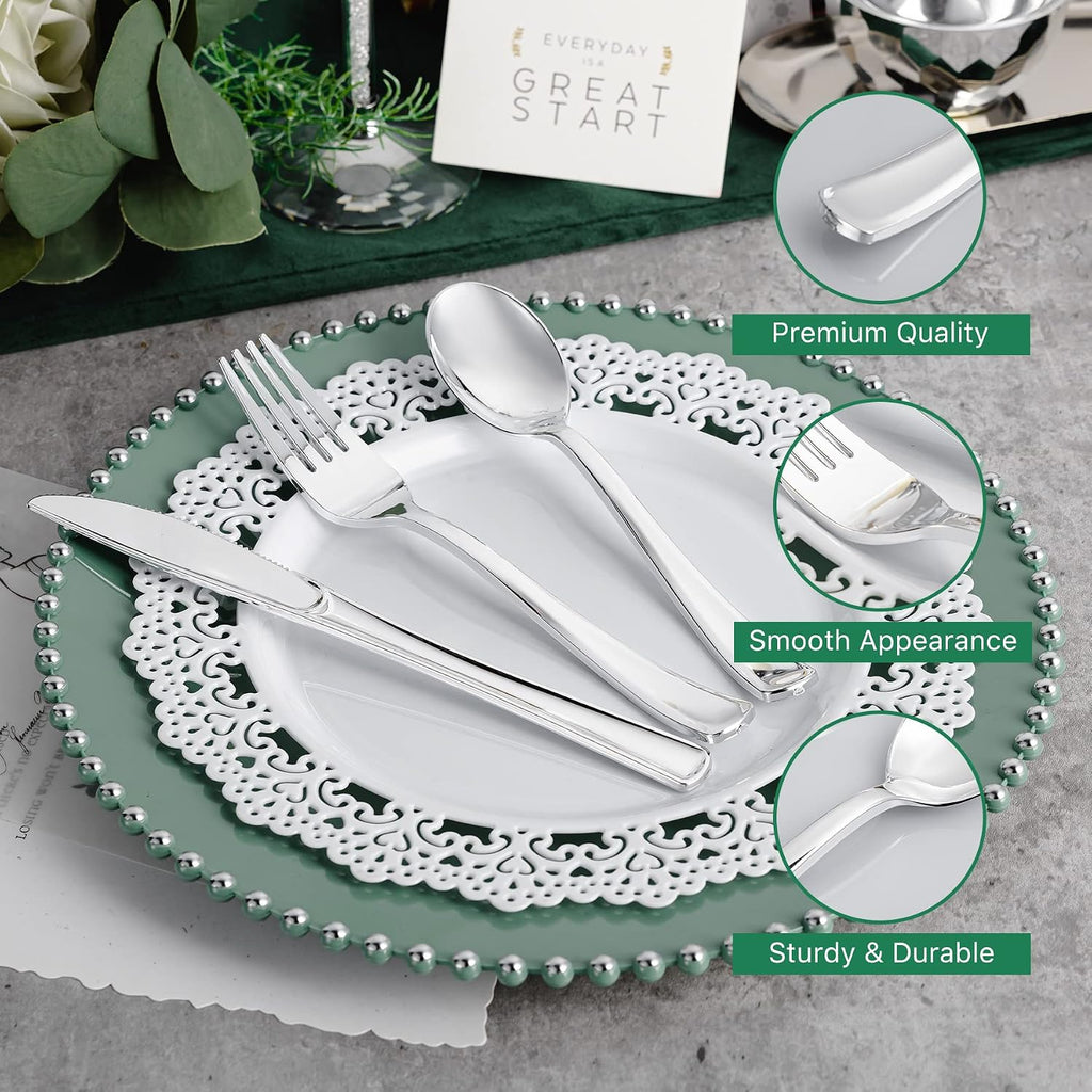 120PCS Silver Plastic Silverware, Disposable Utensils & Cutlery