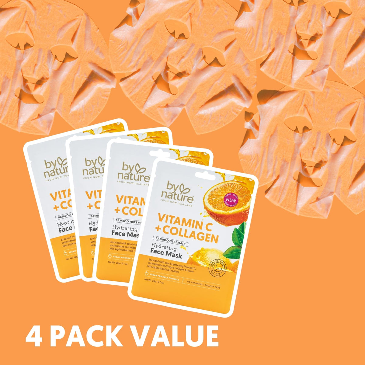 Vitamin C + Collagen Sheet Mask with Vitamin E - 4-Pack
