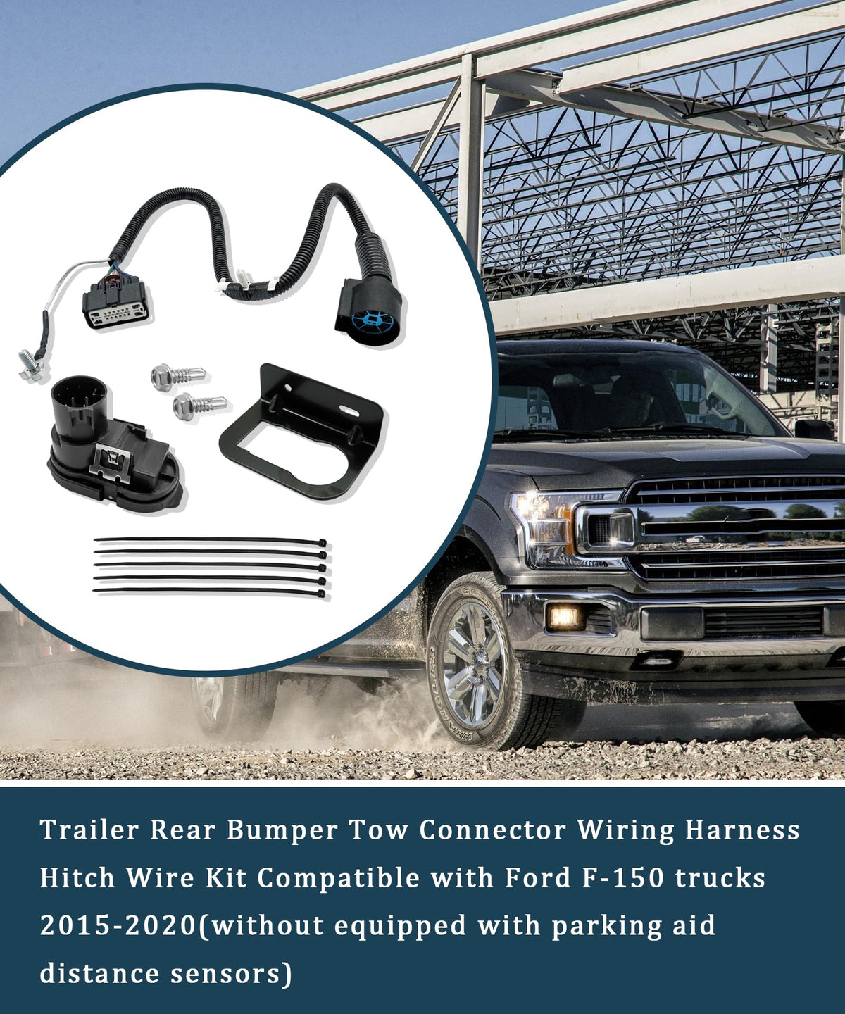 HL3Z-13A576-D 7Pin Trailer Rear Bumper Tow Connector Wiring Harness Kit