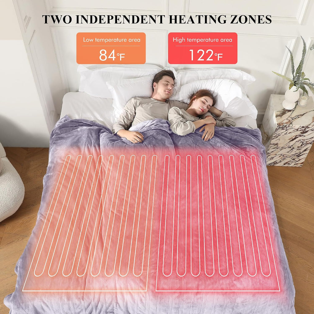 Electric Blanket Queen Size, Super Soft Cozy Upgraded Flannel Heated Blanket Dual Control with 5 Heating Levels & 10