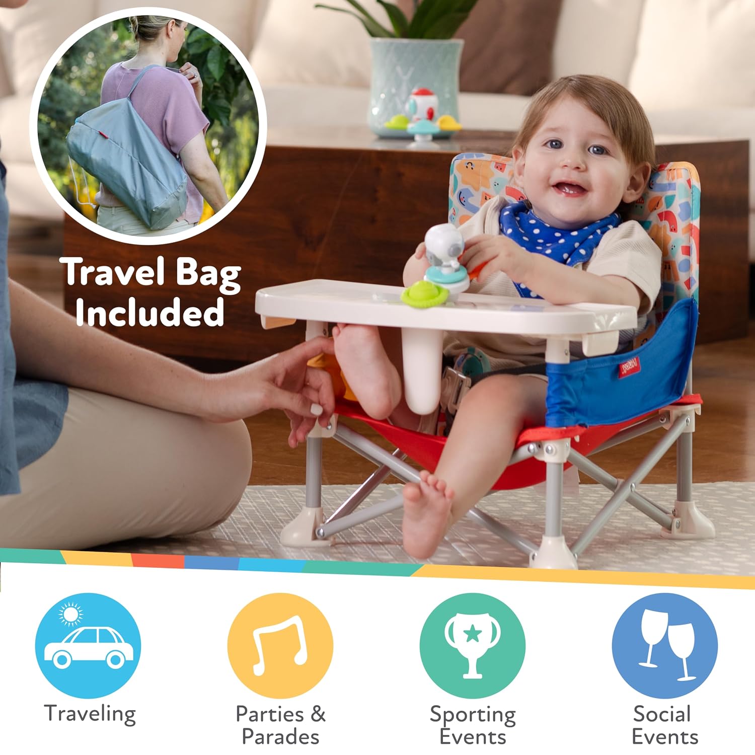 Pop-Up Booster Seat with Removable Tray - 6+ Months - Portable Booster Seat for Floor for Indoor/Outdoor Use