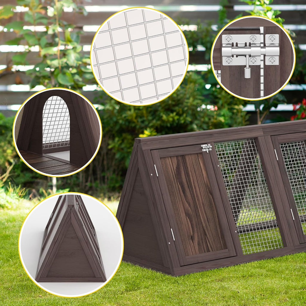 Wooden Chicken Coop Rabbit Hutch for 2 Hens, Carbonized Wood