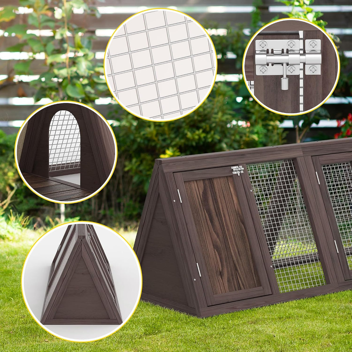 Wooden Chicken Coop Rabbit Hutch for 2 Hens, Carbonized Wood