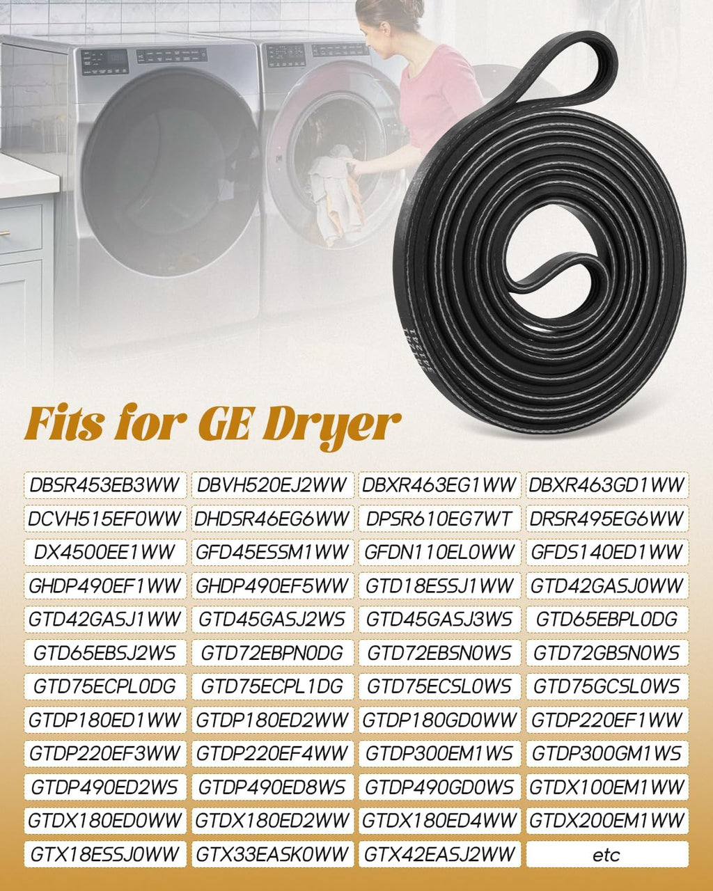 Dryer Drum Drive Belt Fit for GE GTD45GASJ2WS GTDP180GD0WW GTDX200EM1WW GTD75GCSL0WS GTDP300EM1WS DBVH520EJ2WW GTDP220EF3WW GTD75ECPL1DG DPSR610EG7WT DRSR495EG6WW Etc