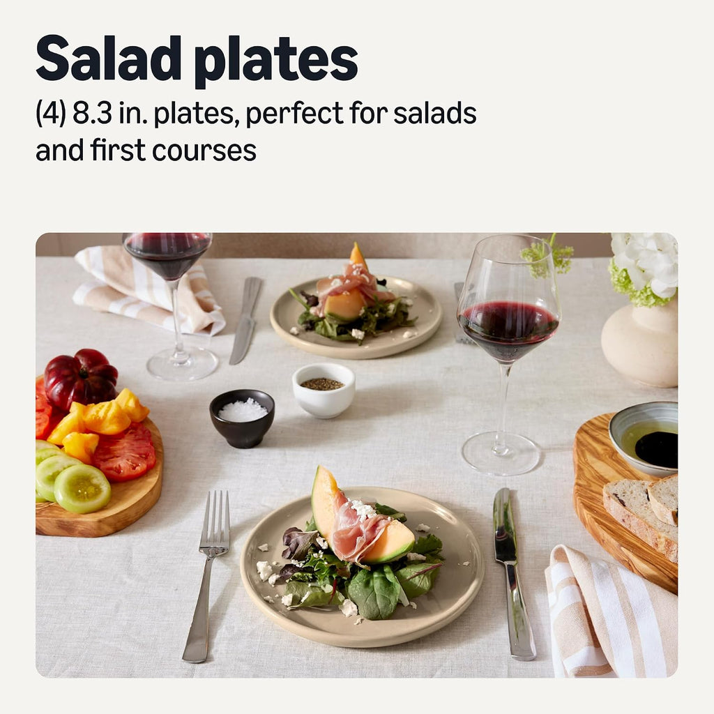 Glazed Stoneware Salad Plates, Ceramic 4-Piece Set, Microwave, Freezer and Dishwasher-Safe, Stain-Resistant, 8.3 in.