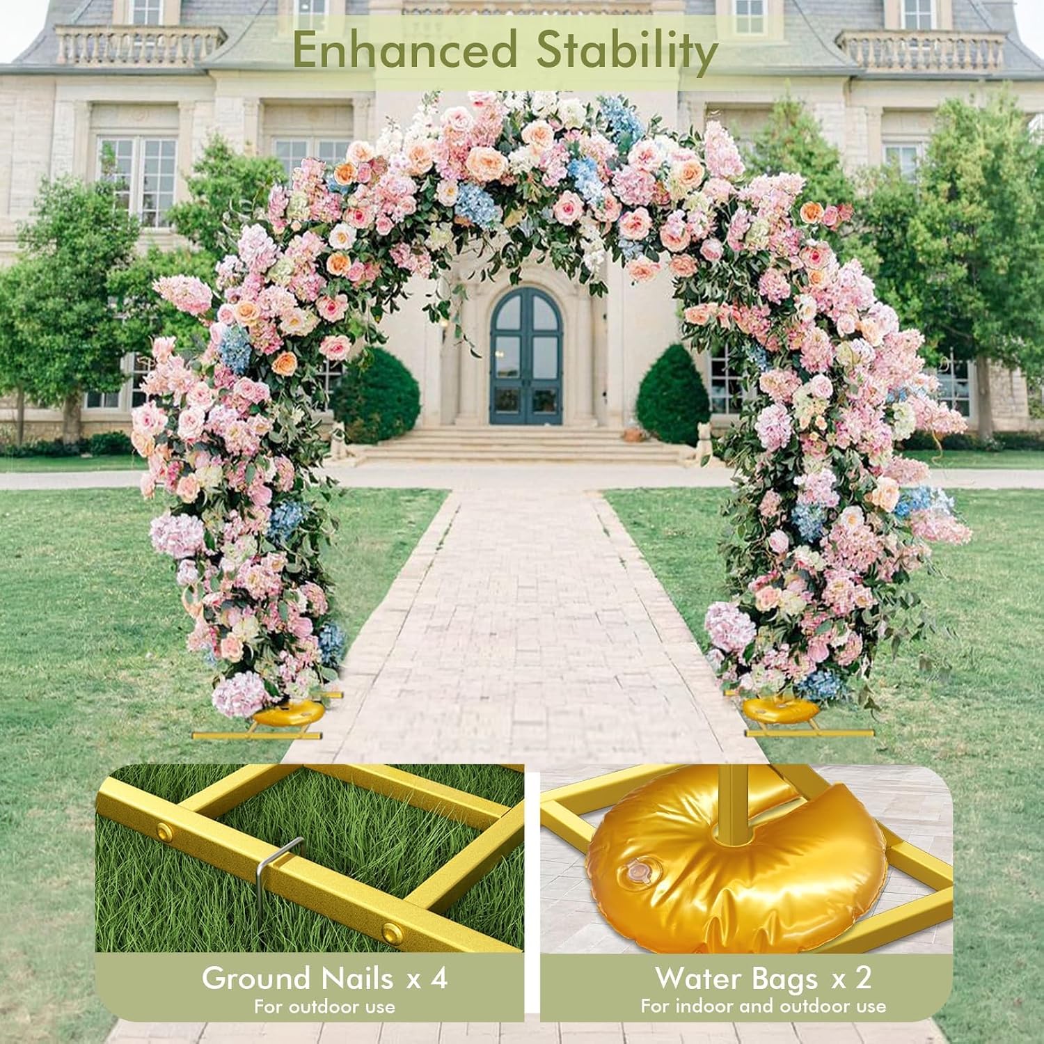 Round Backdrop Stand 8FT Gold Balloon Arch Stand Metal Circle Arch