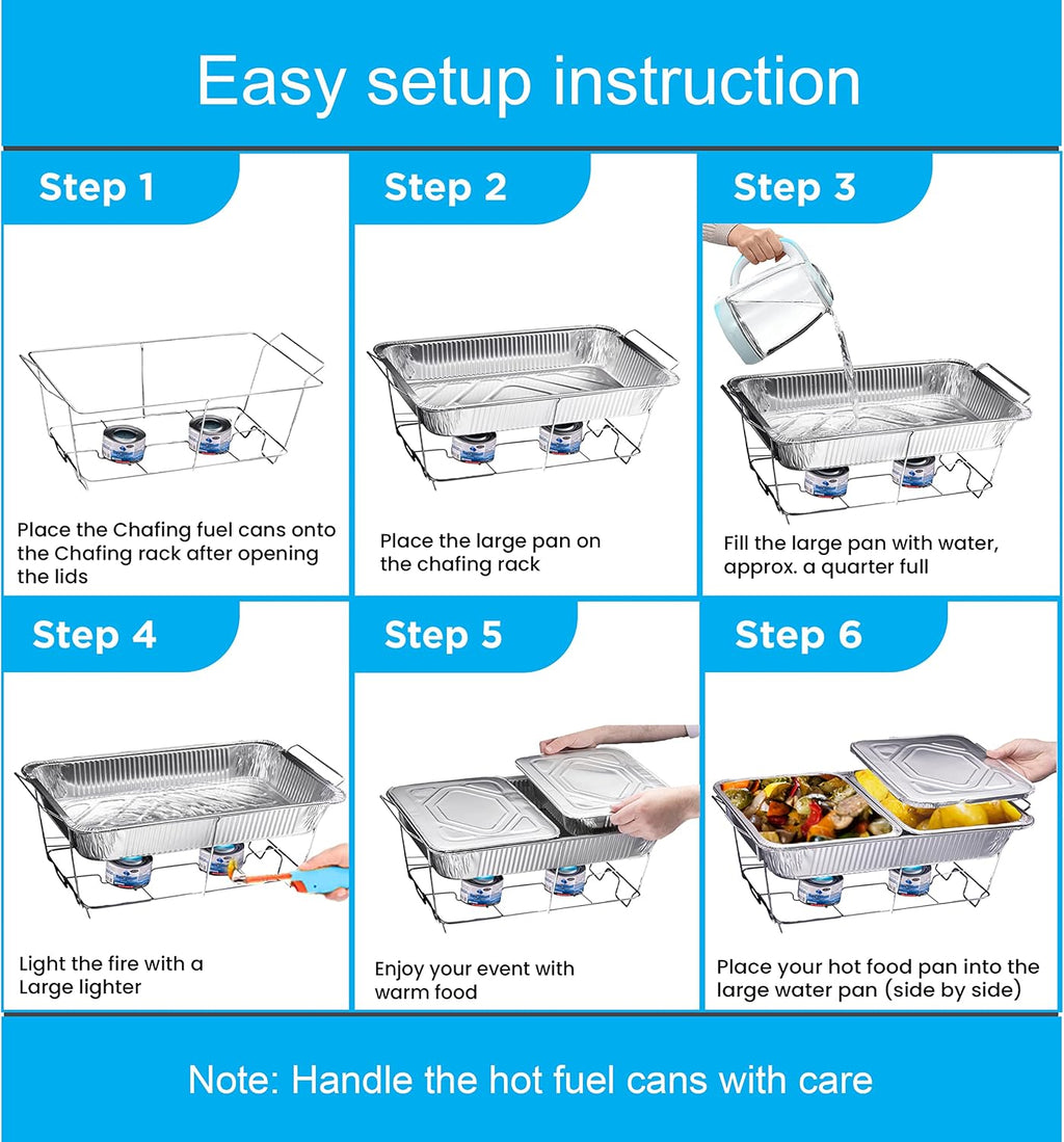 Disposable Chafing Dish Buffet Set, Food Warmers for Parties, Complete 33 Pcs of Chafing Servers with Covers