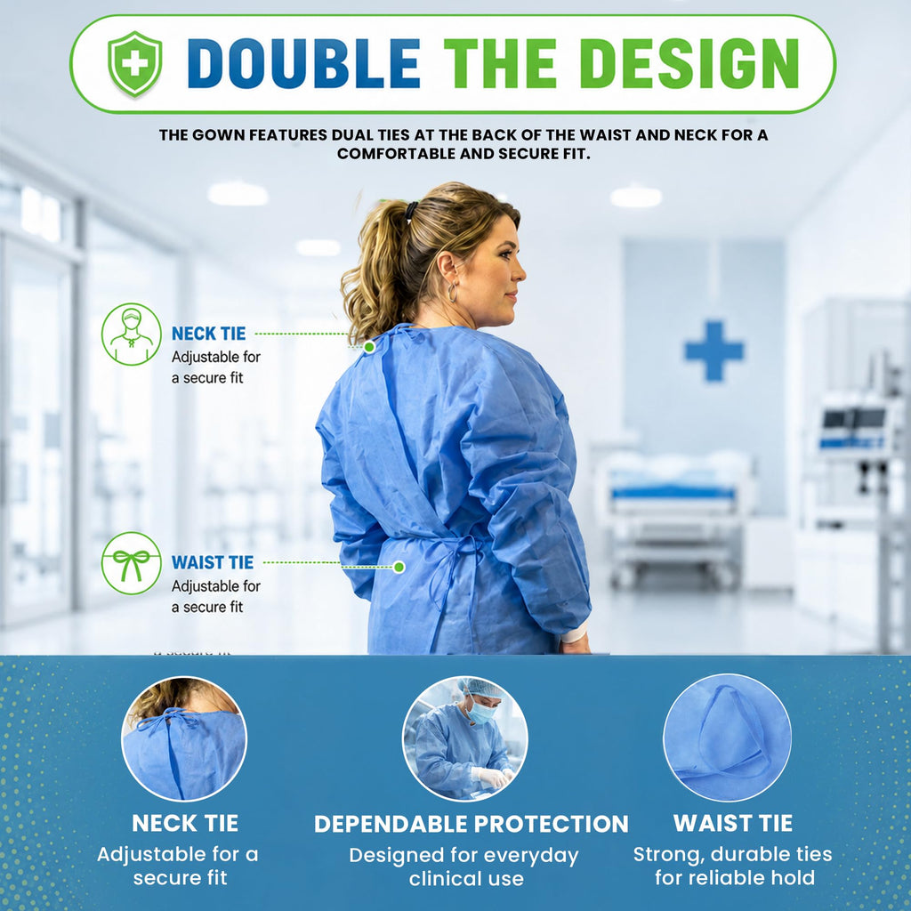 Disposable Isolation Gowns 100-Pack, Level 2, Blue