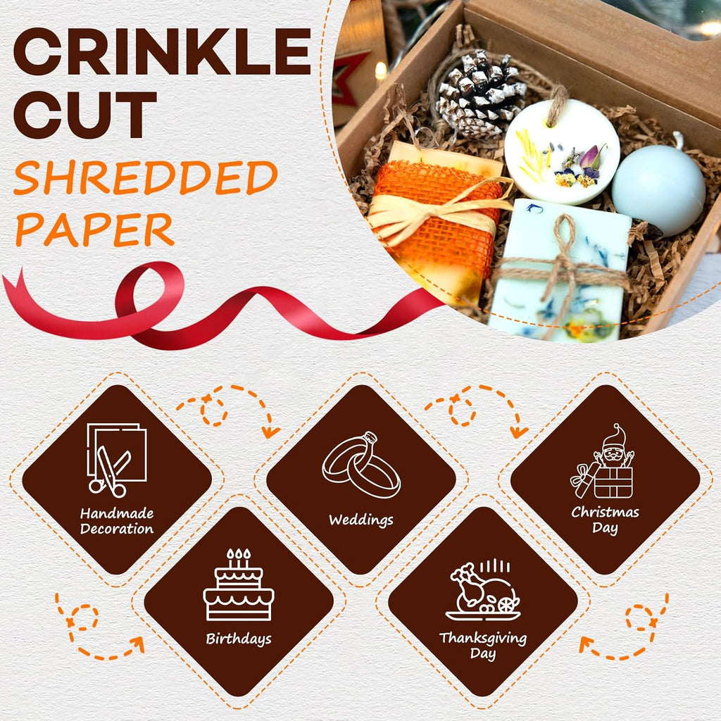 2LB Kraft Crinkle Paper Filler, Shredded Paper for Gift Baskets