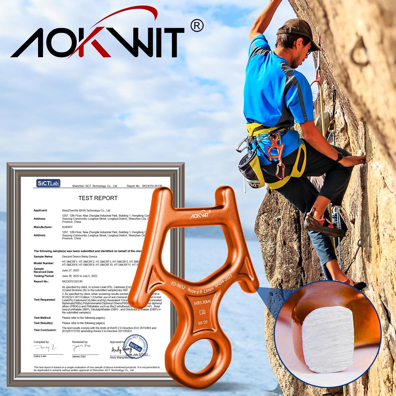 30kN Figure 8 Descender 7075 Aluminum Alloy Heavy Duty Belaying and Rappelling Device Tree Climbing Gear for Rock