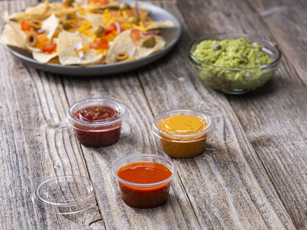 2 oz - Clear Diposable Plastic Portion Cups With Lids, Small Mini 100 Sets