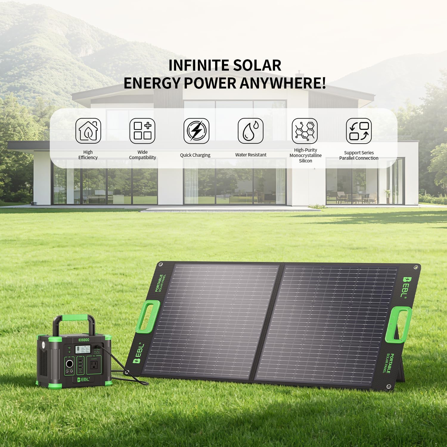 100W Portable Solar Panel for Jackery/Ecoflow/Bluetti Power Station | Foldable Solar Charger w/Kickstands, High