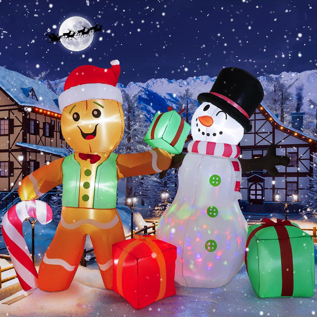6 FT Christmas Decorations Outdoor Inflatables Gingerbread Man Snowman Blow Up Yard Decor, Outdoor Inflatables