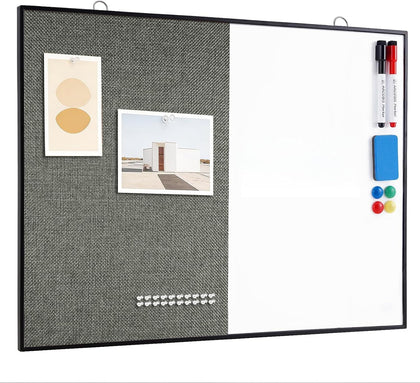 Cork Board White Board Combo, 24"X18" Linen Bulletin Board Whiteboard for Wall, Double-Sided Magnetic Dry Erase