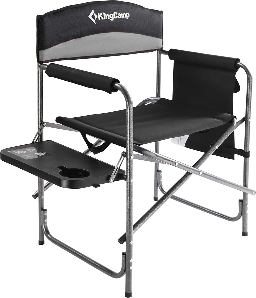 Folding Camping Chair, Heavy Duty Portable Directors Style with Side Table Carry Handle Storage Pockets for Outdoor