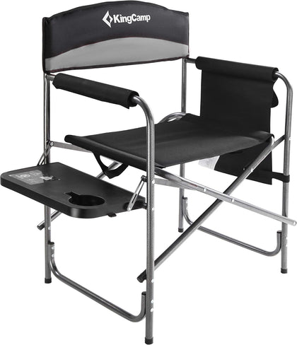 Folding Camping Chair, Heavy Duty Portable Directors Style with Side Table Carry Handle Storage Pockets for Outdoor