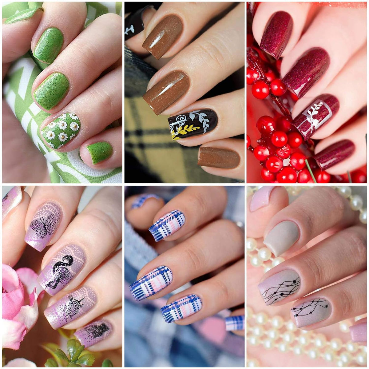 Nail Stamping Plates Set Plaid Flowers Leaves Lace