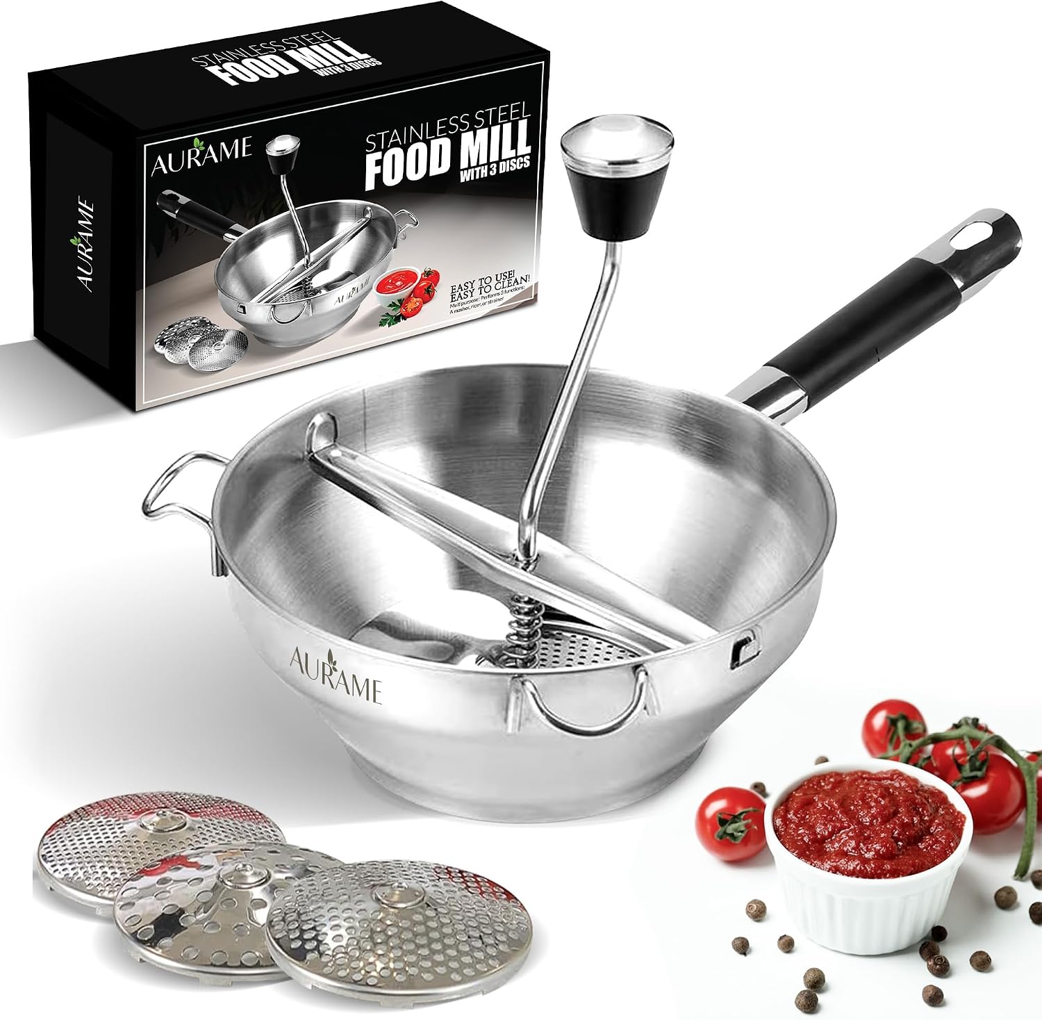 Premium Stainless Steel Food Mill - Effortless Pureeing, Straining & Milling for Soups, Sauces, Baby Food, and More –