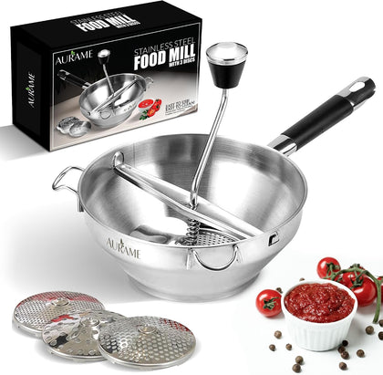 Premium Stainless Steel Food Mill - Effortless Pureeing, Straining & Milling for Soups, Sauces, Baby Food, and More –