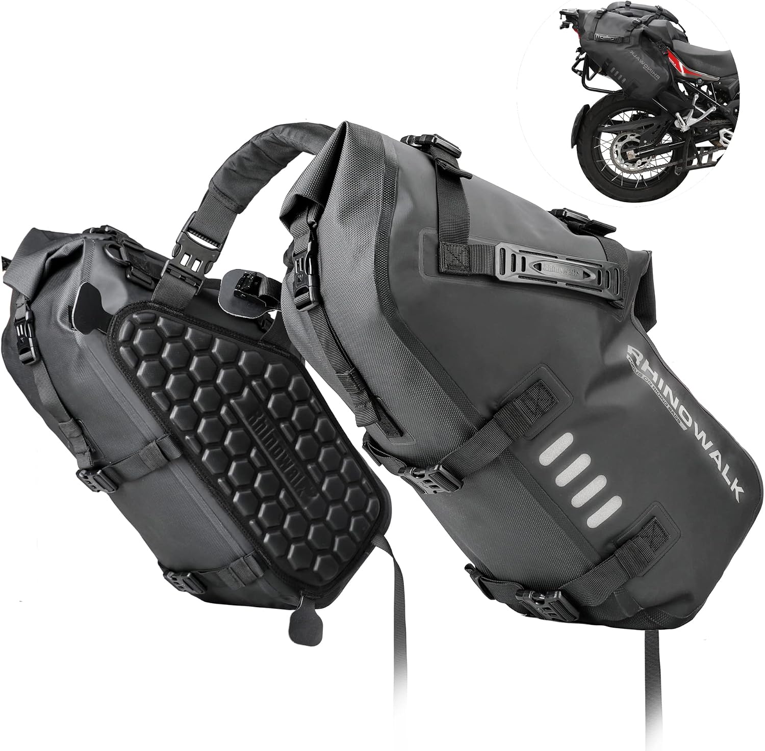 Motorcycle Saddlebags 28L(14L*2) Waterproof Motorbike Side Bags, Travel Luggage Panniers with Shoulder Strap for